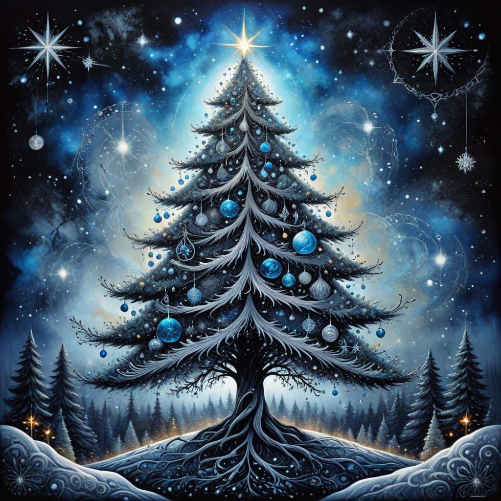 Vibrant Christmas Tree Transcendence in Cosmic Art