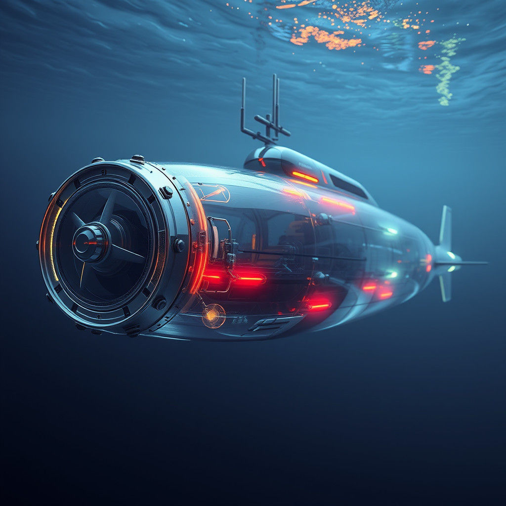 Futuristic Transparent Submarine in Hyperrealistic Style