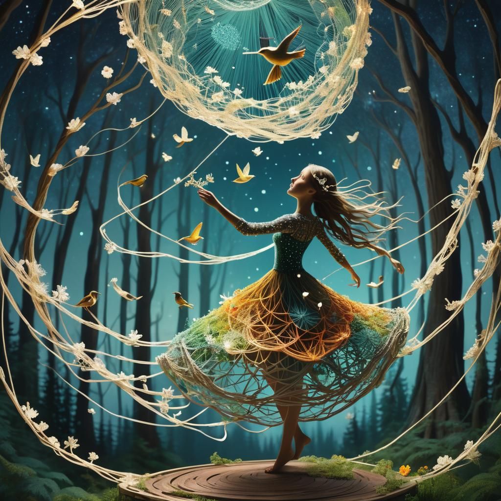 String Woman Dancing in a Mycelium Network