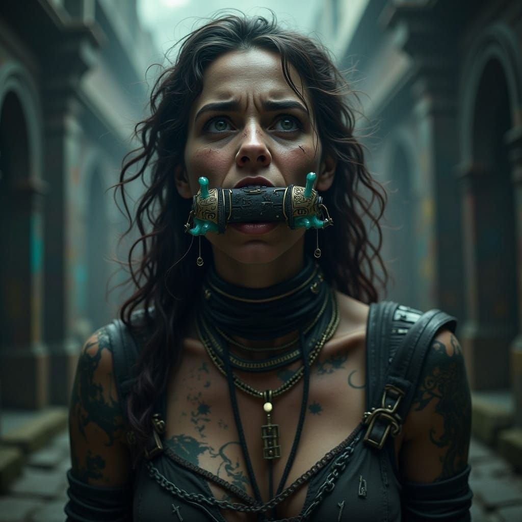 Woman Struggling to Speak with Enchanted Device