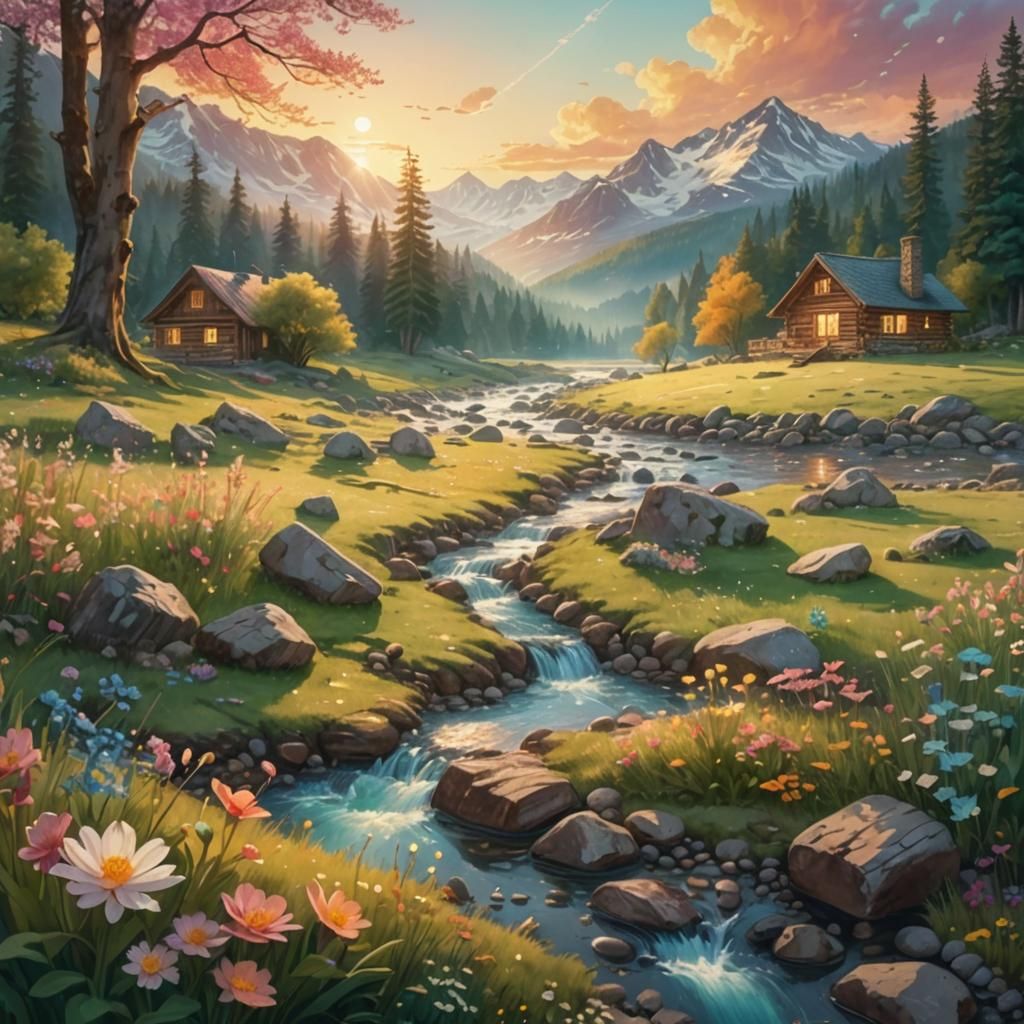 Astral Meadow: A Surreal Landscape in Magical Realism