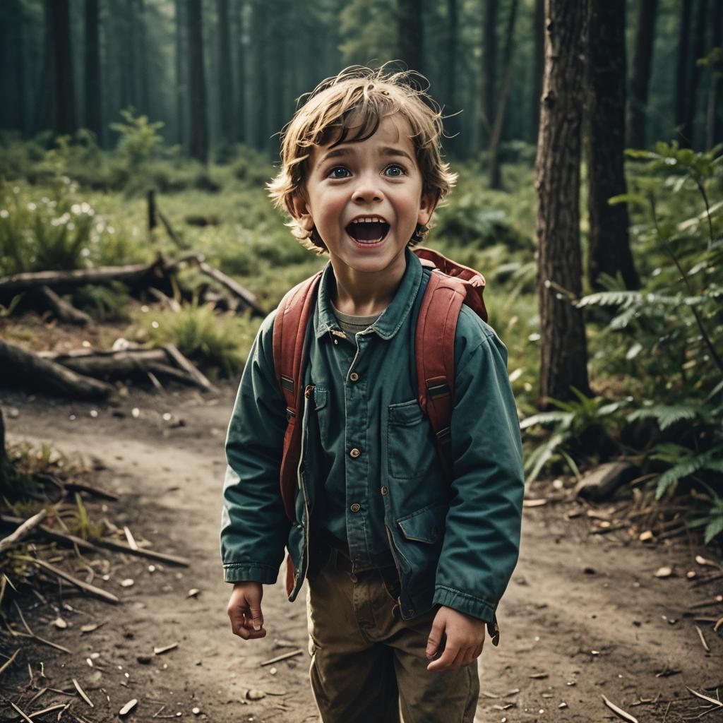Excited Child Awaits Grandma: Cinematic Film Still
