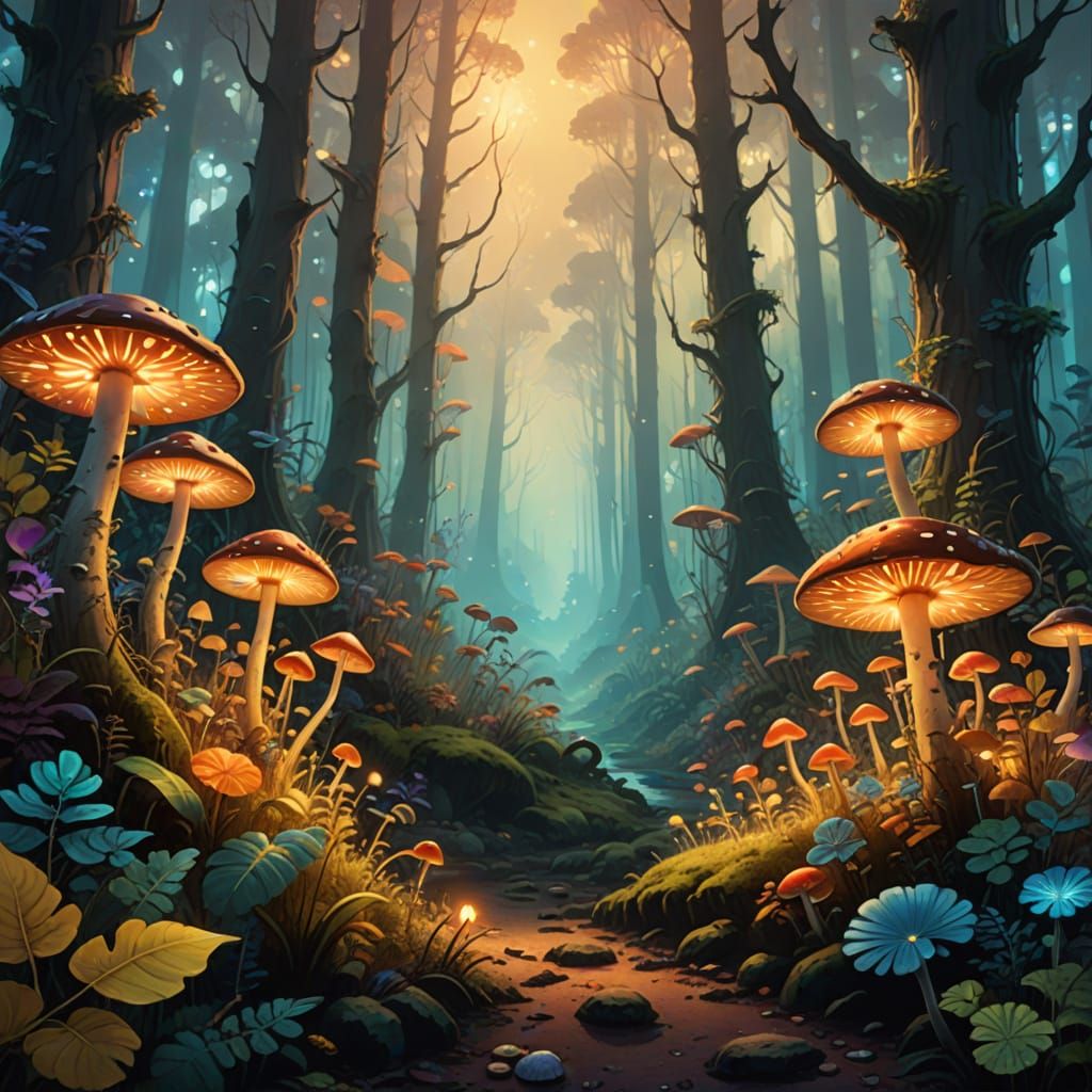 Glowing Forest: A Triadic Color Oil Painting