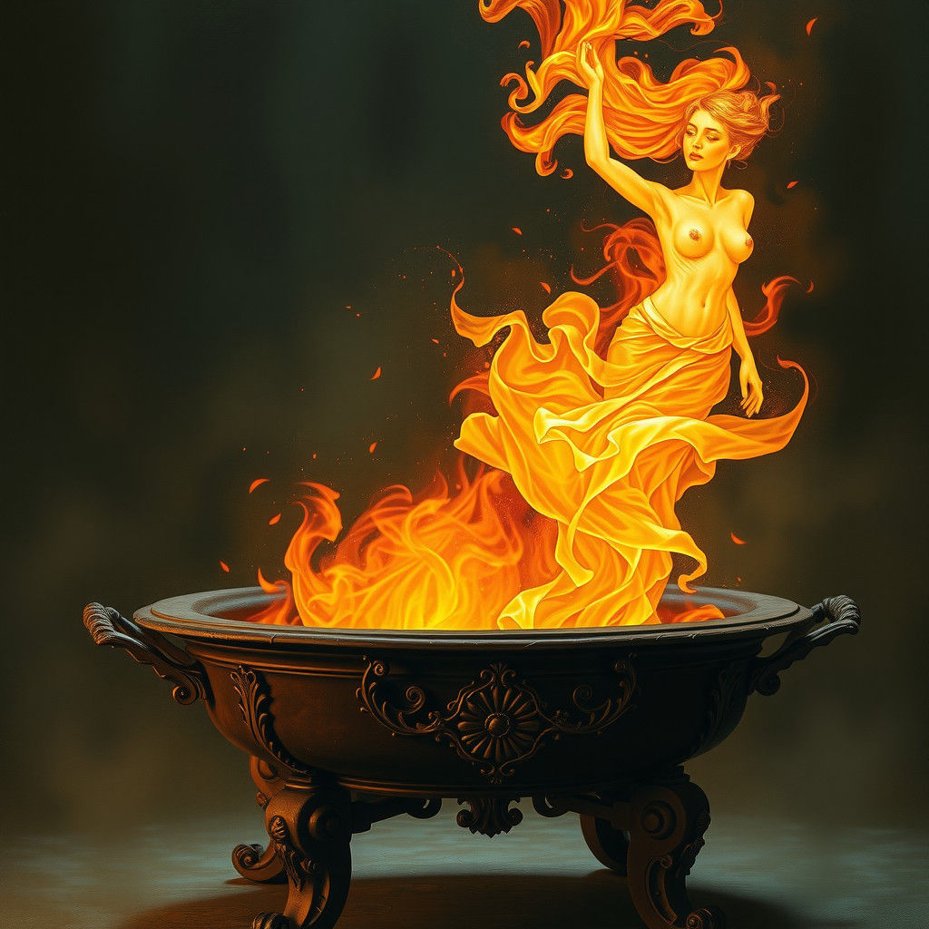 Ethereal Flame Woman Rising from Brazier