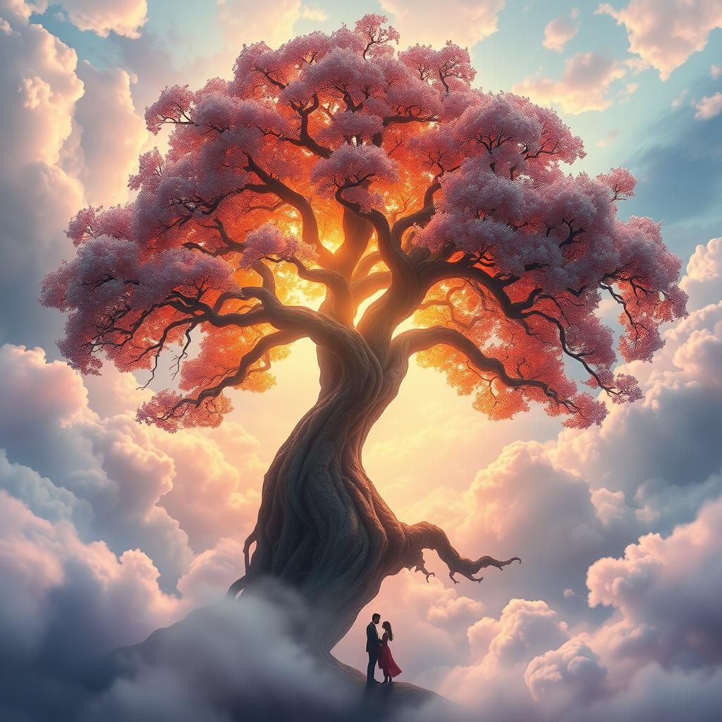 Luminous Dating Tree in Dreamy Cloudscape