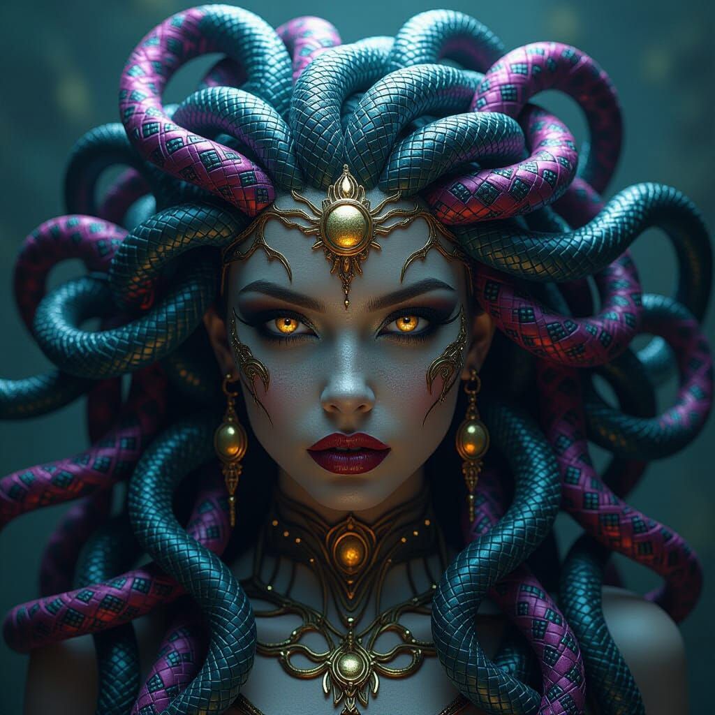 Medusa Portrait in Ominous Horror Style