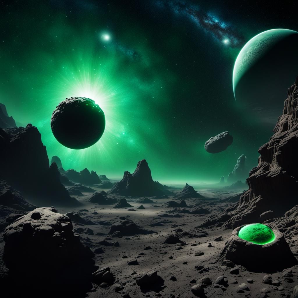 Dramatic Galactic Space Scene with Green Moons