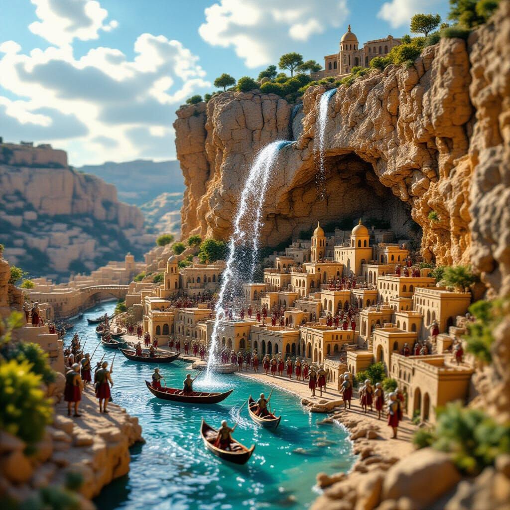 Miniature Jerusalem Flooded by Roman Soldiers Spitting Water