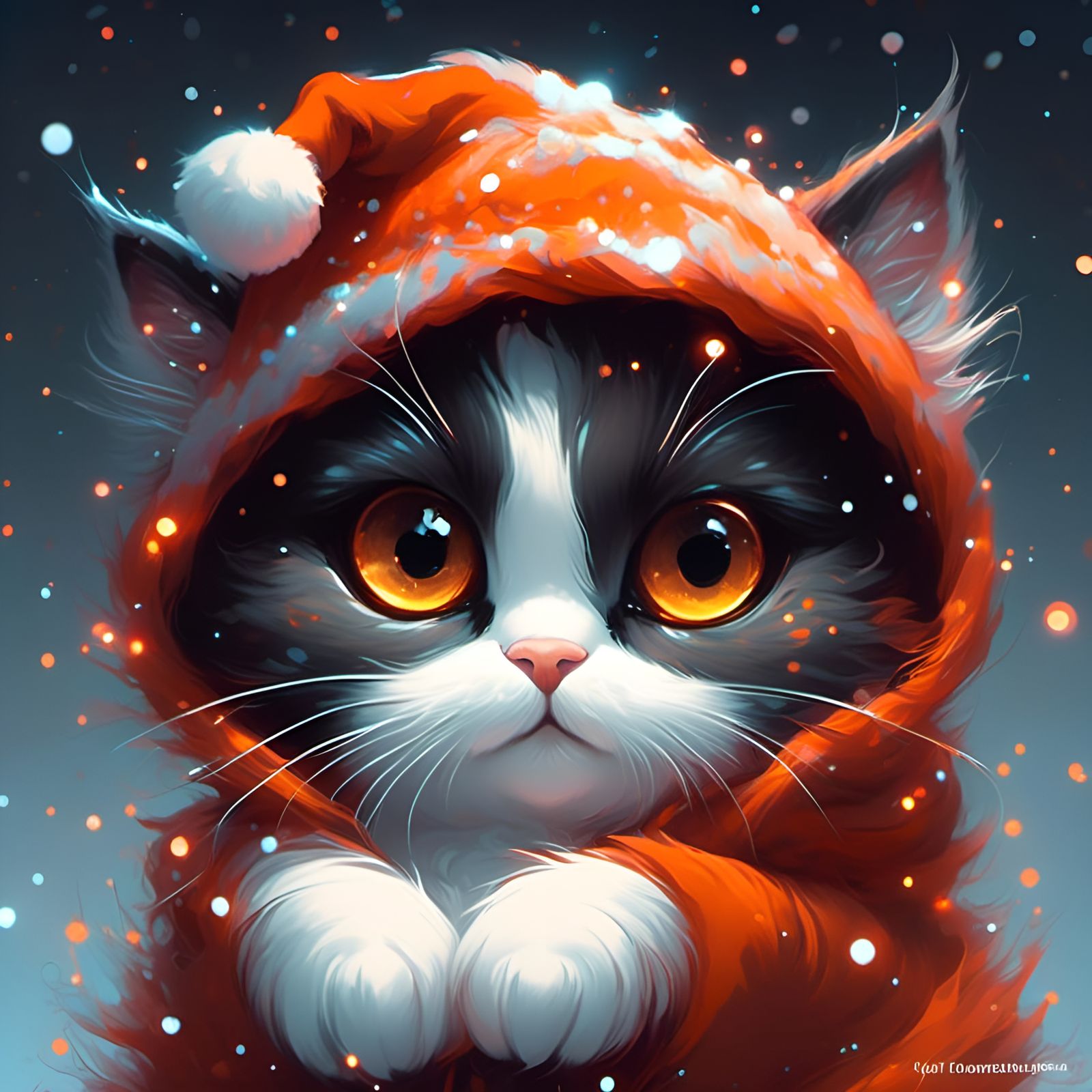 Cute Kitten Cub in Glowing Christmas Market