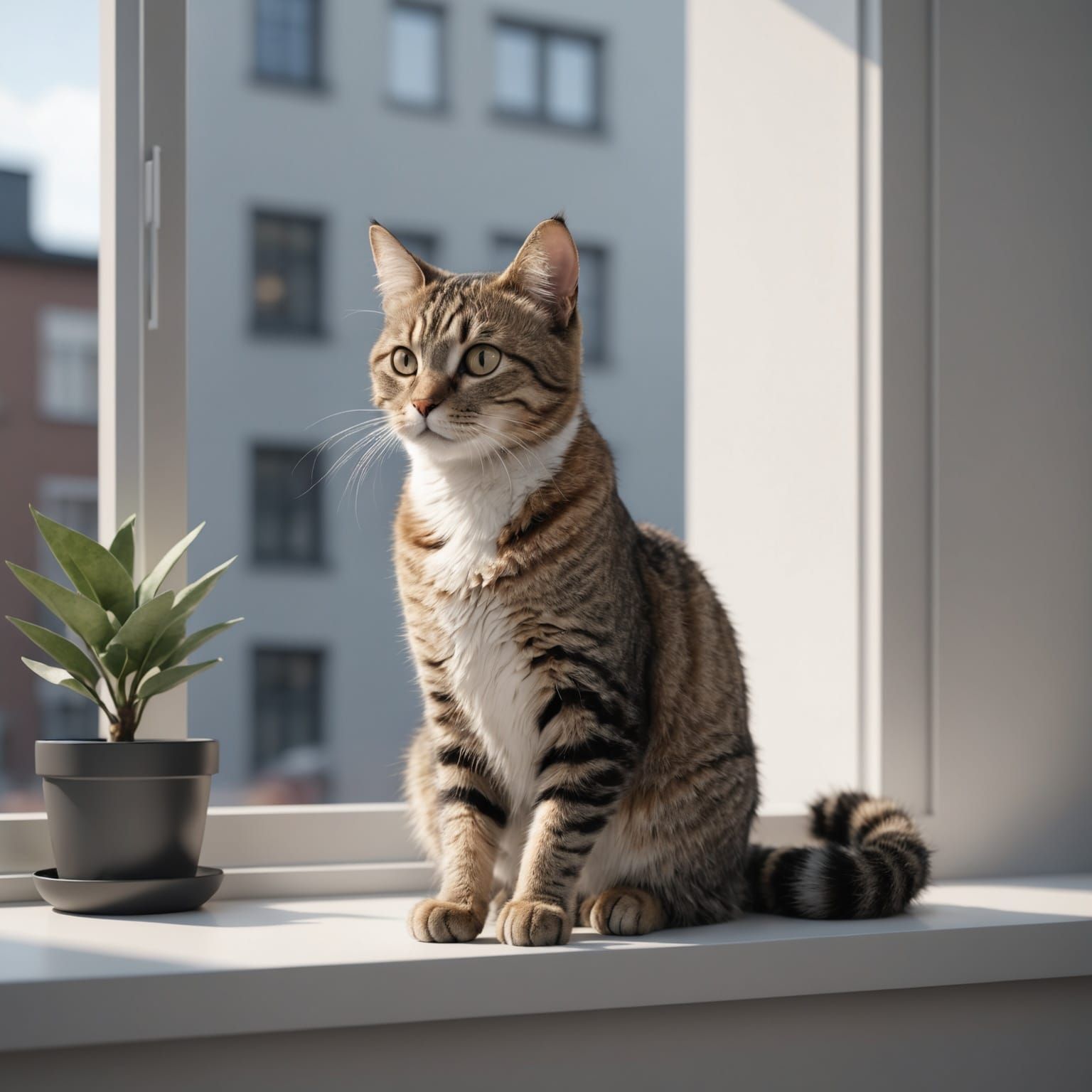 rendering of a cat sitting on a windowsill