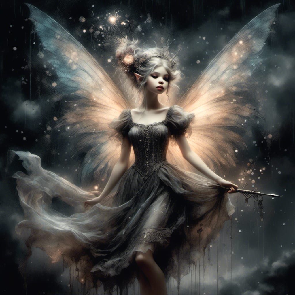 Ethereal Pixie in Monochrome Storm, Hyper-Realistic
