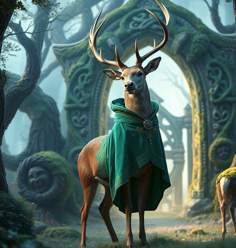 Luminescent Deer Guarding Celtic Portal