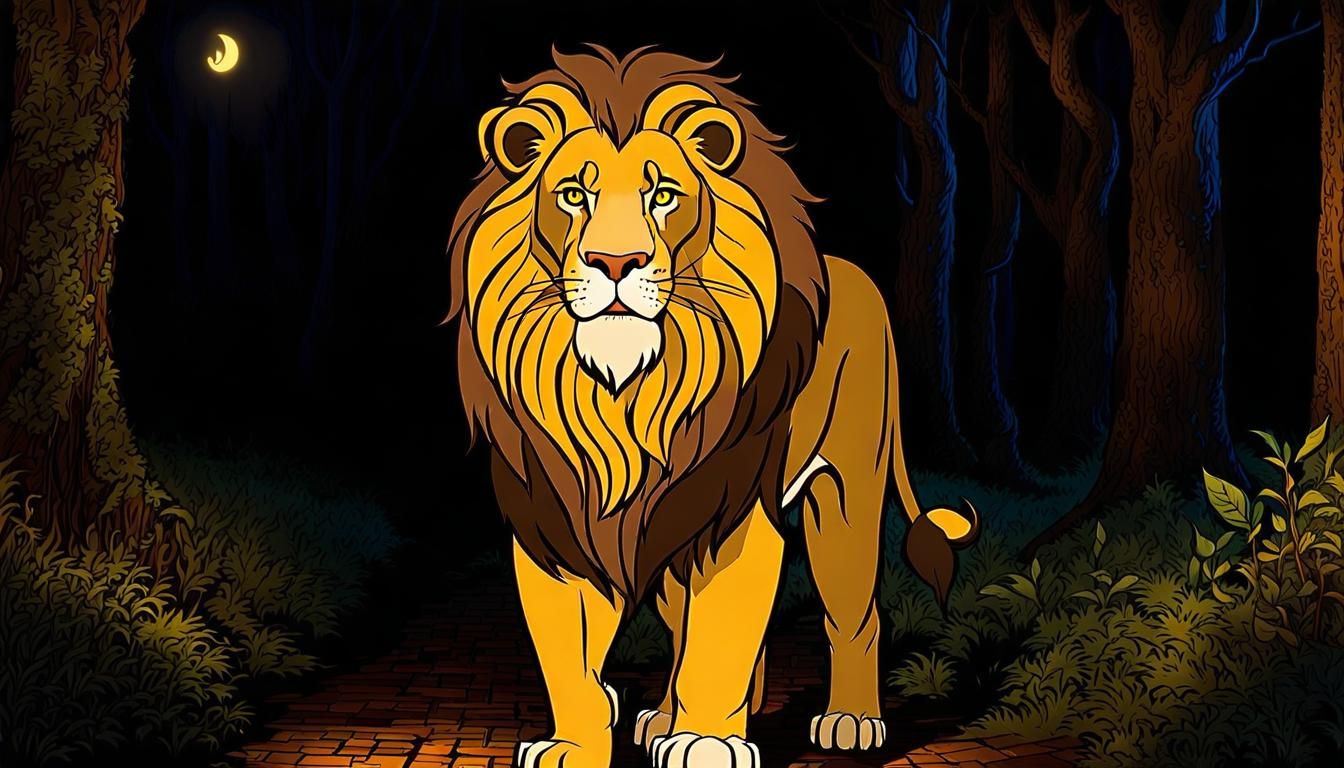 Brave Lion Portrait on Yellow Brick Road