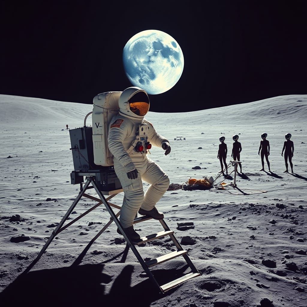 Astronaut Neil Armstrong Takes Historic Step on Moon's Desol...