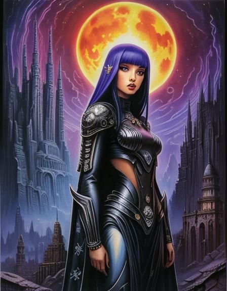 Alien Woman in Desolate City, Watercolor and Ink