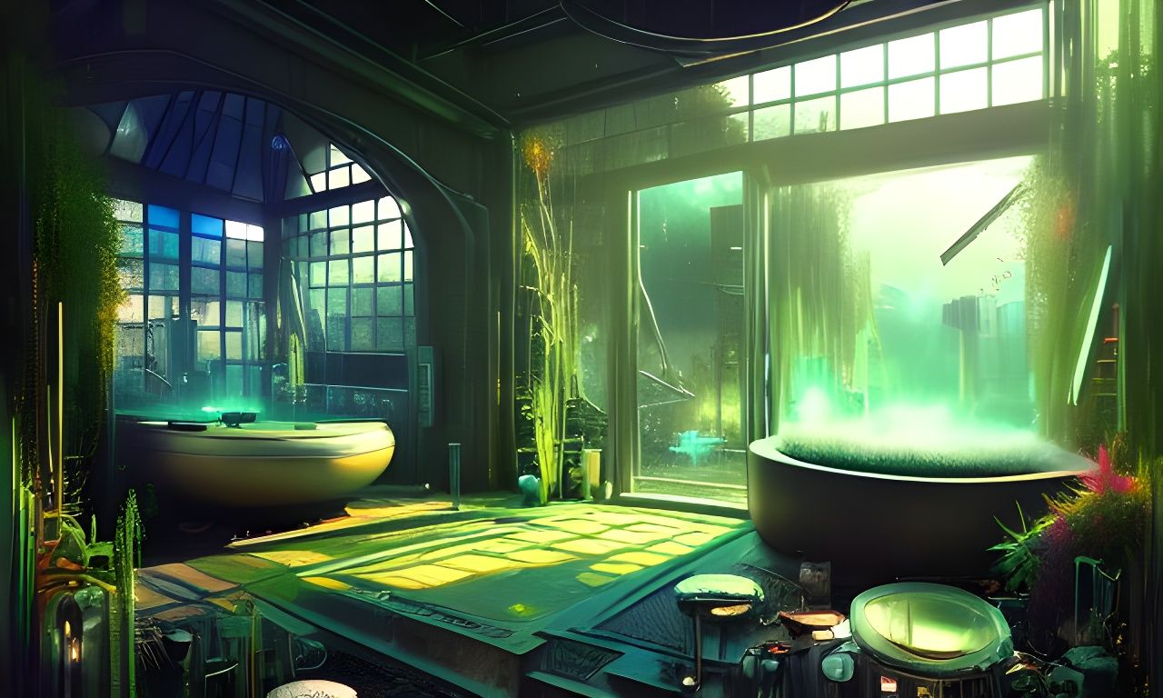 Futuristic Steampunk House with Jacuzzi in Digital Art
