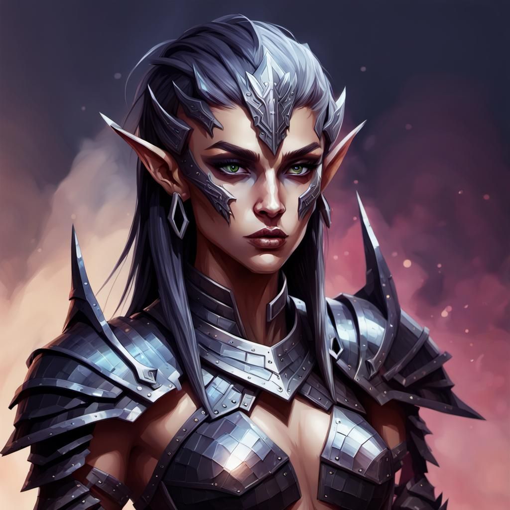 Pixelated Dark Elf Warrior in Detailed Armor