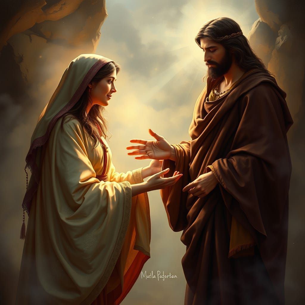 Ethereal Scene: Woman Touches Jesus' Garment