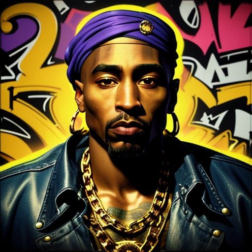 Tupac Shakur Rapping: Graffiti-Style Hip-Hop Portrait