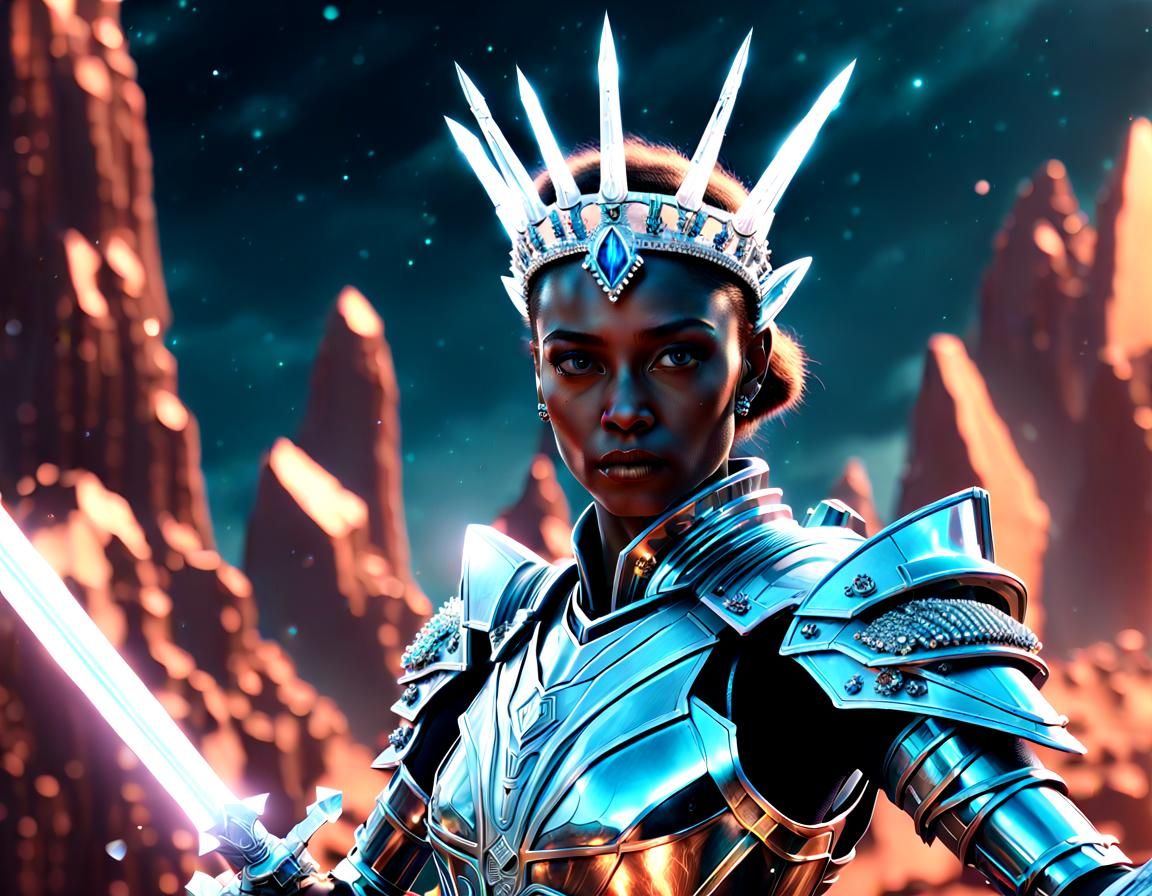 Alien Lady Knight Warrior with Crystal Armor