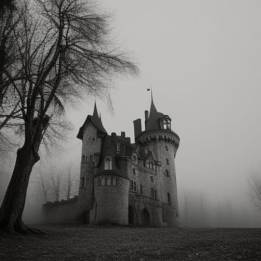 Eerie Castle at Night in Tim Burton Style
