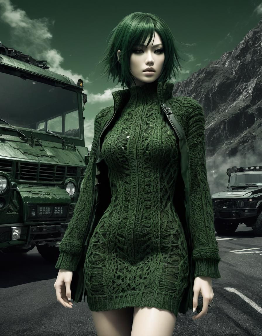 Green Monster Girl in Grimdark Manga Style