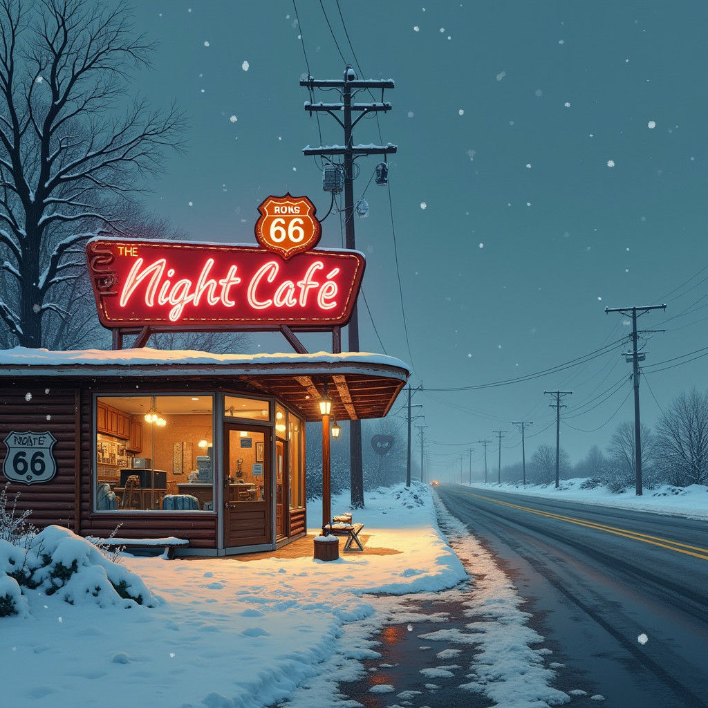 Winter Wonderland on Route 66 at NightCafé
