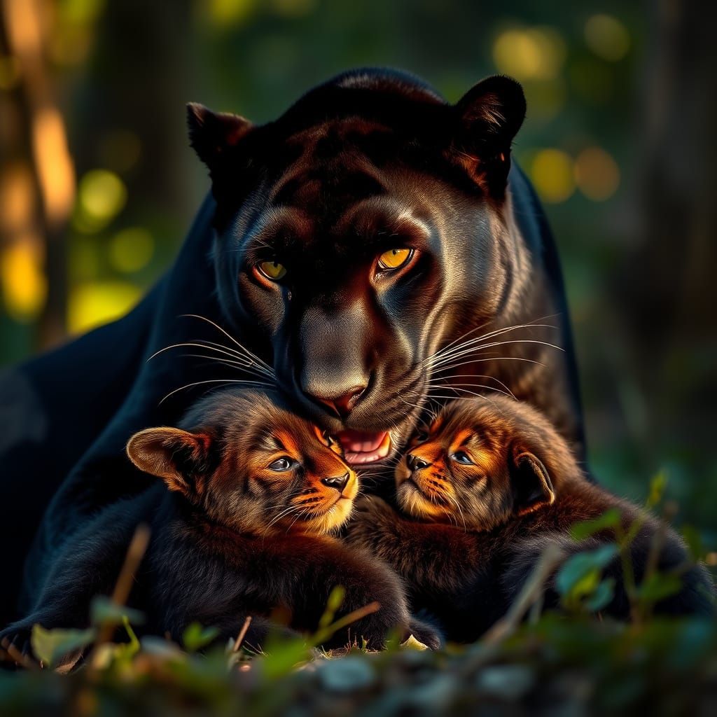 Black Panther Family in Golden Sunlight