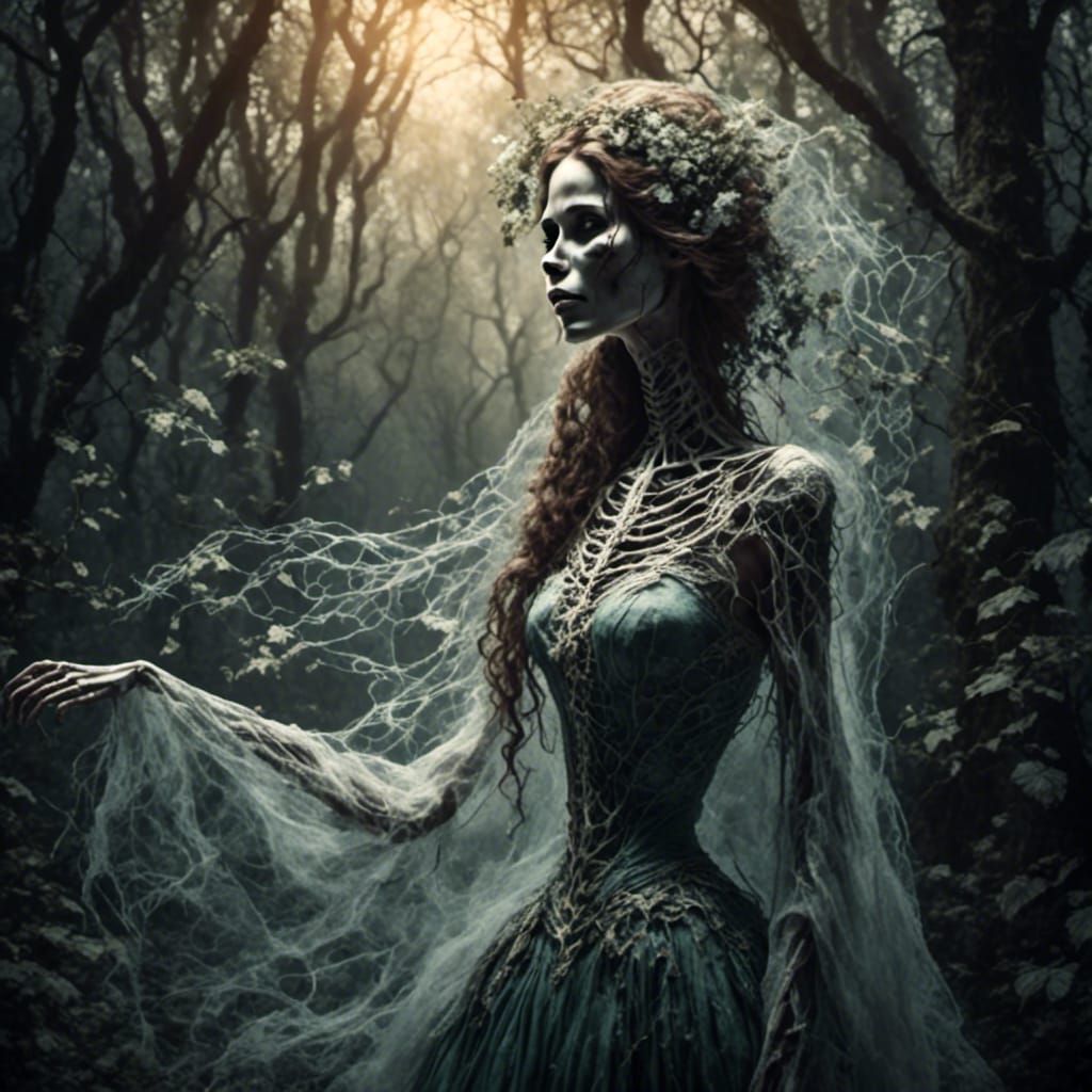 Ethereal Ghost Maiden in Dark Woodland