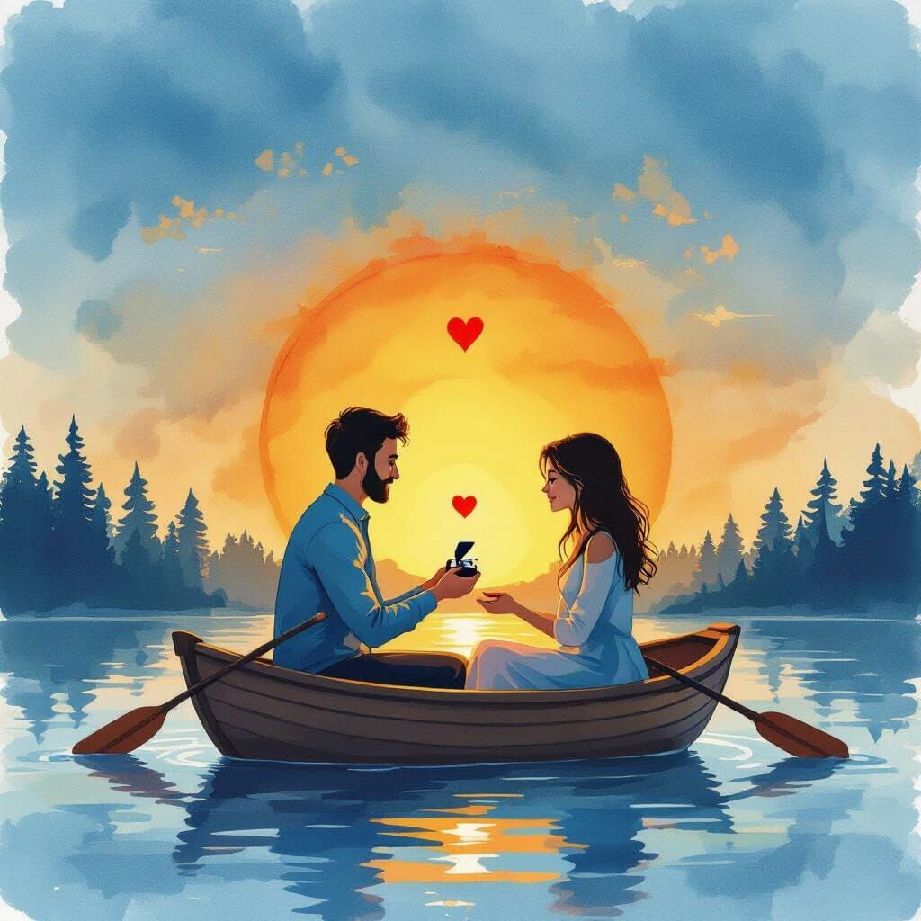 Romantic Sunset Proposal in a Rowboat