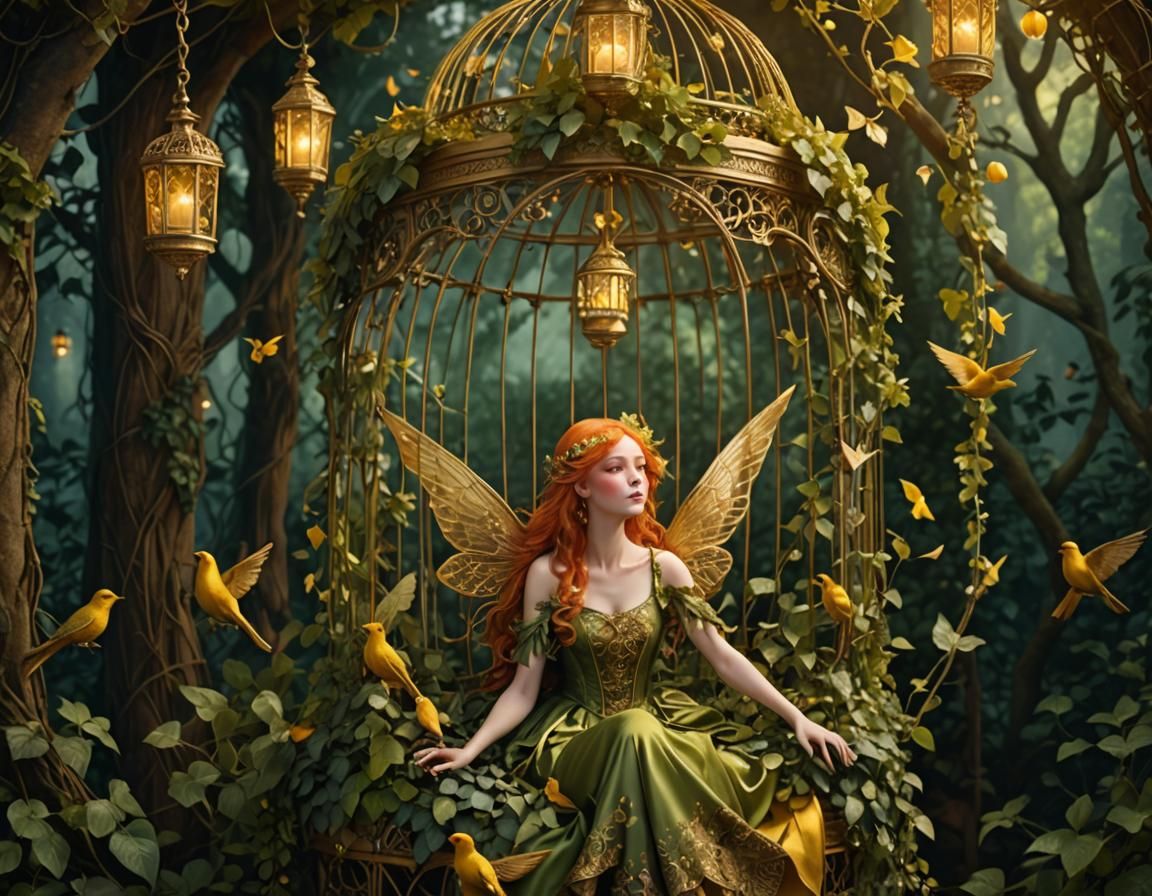 Fairy in Gilded Cage in 3D Anime Art Style