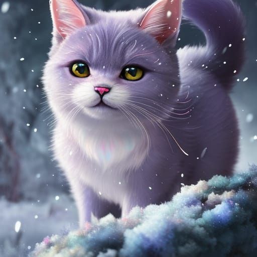 Adorable Blue Snow Cat Portrait in Detailed Style