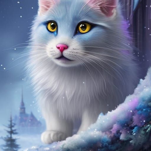 Adorable Blue Snow Cat Portrait in Detailed Style