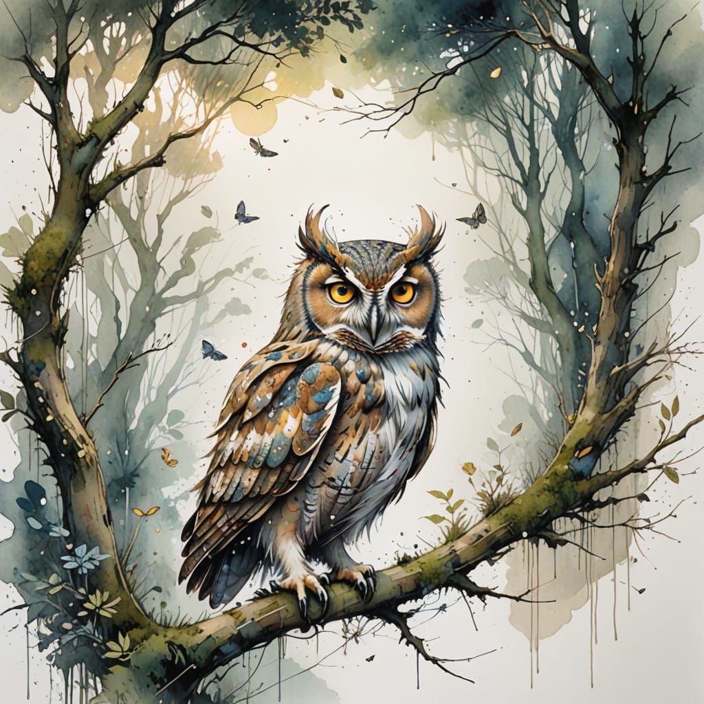 Mystical Owl in Silvery Twilight