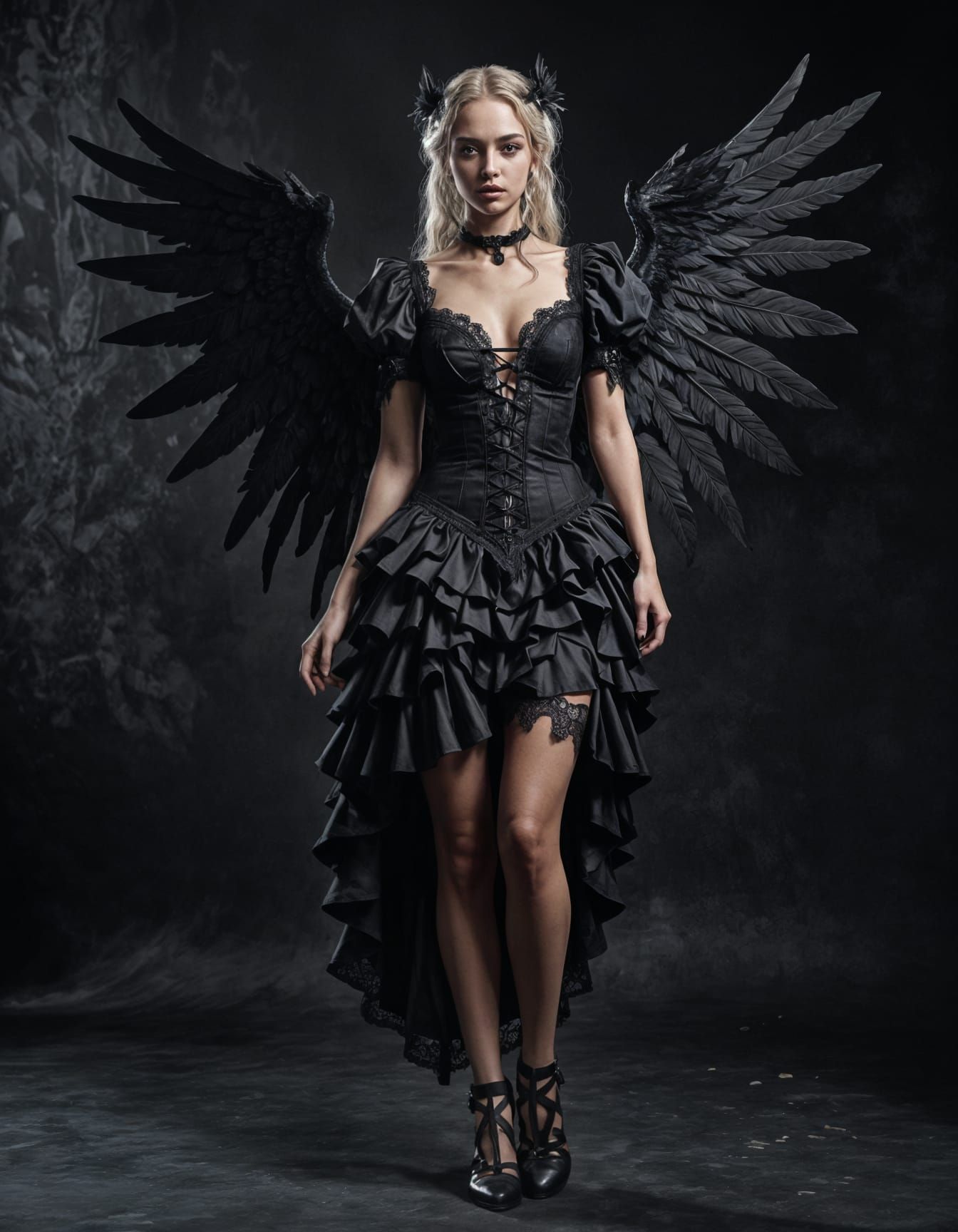 Winged Woman in Gothic Dress