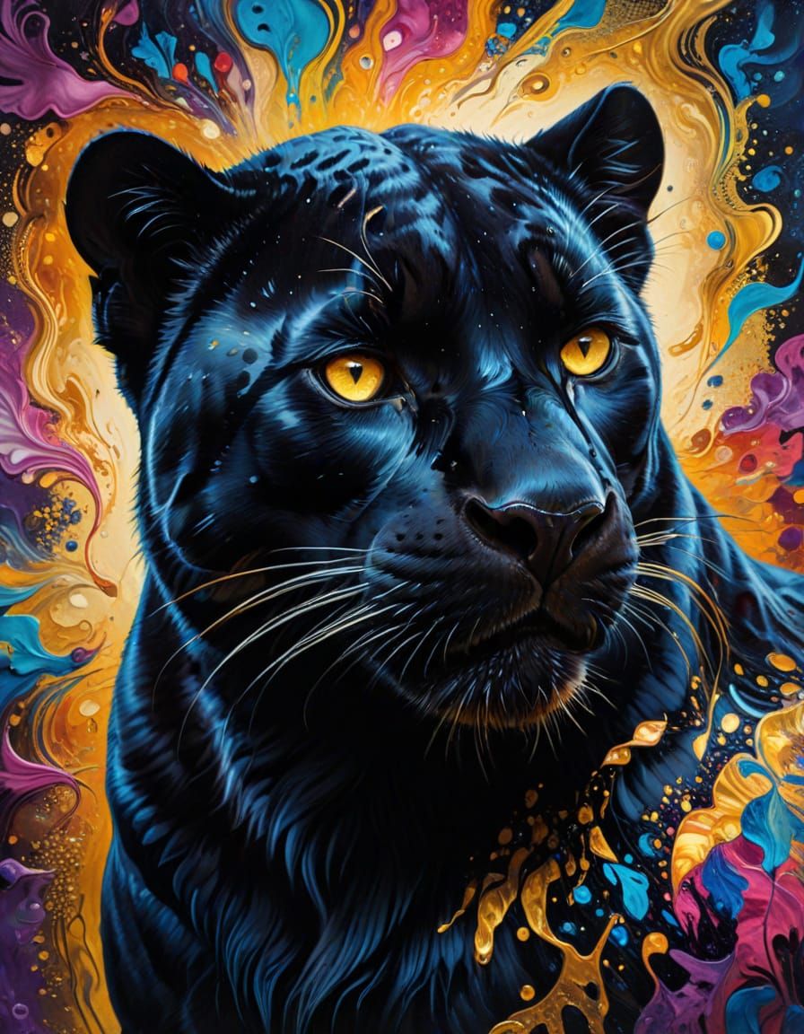 Surrealist Black Panther in Vibrant, Dreamlike Patterns