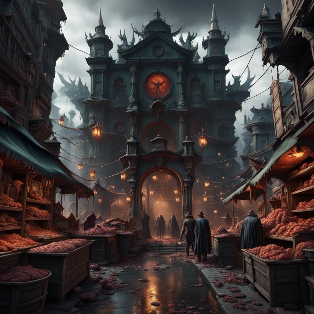 Fantastical Demonic Black Market Concept Art