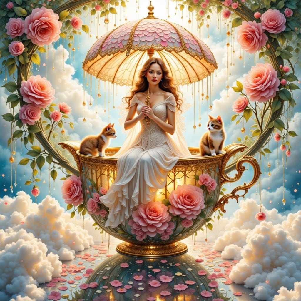 Stained-Glass Teacup in Dreamlike Cloudscape