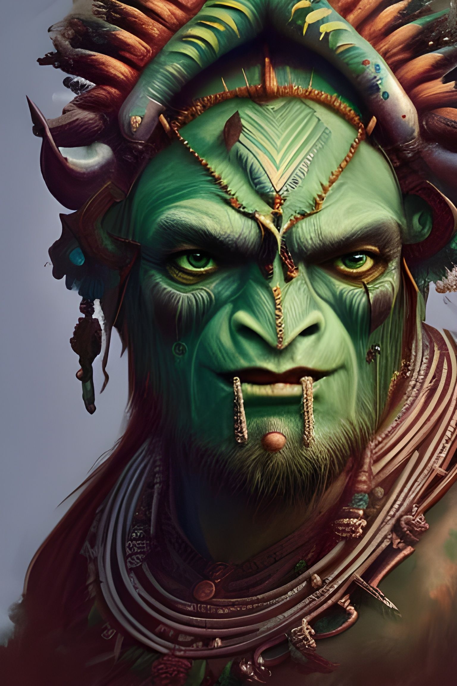 Fierce Orc Shaman Portrait in Detailed Digital Art