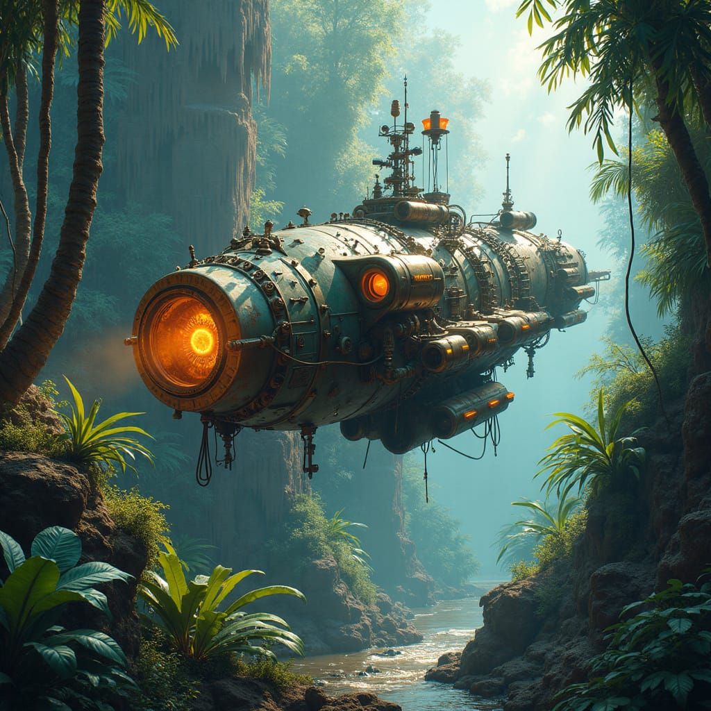 Clockwork Spaceship in Alien Jungle