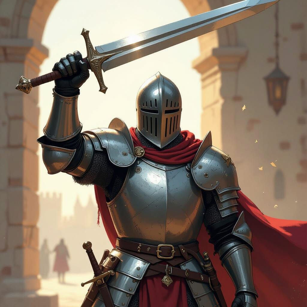 Knight Gleaming Broadsword in Sunlight: Fantasy Art