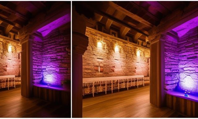 Purple Neon Lights Inside Sepia Stone Castle