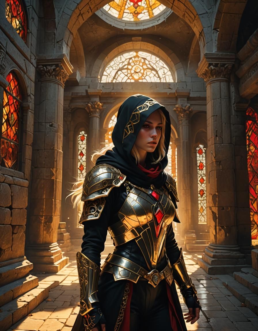 Baroque Fantasy Assassin in Ancient Temple