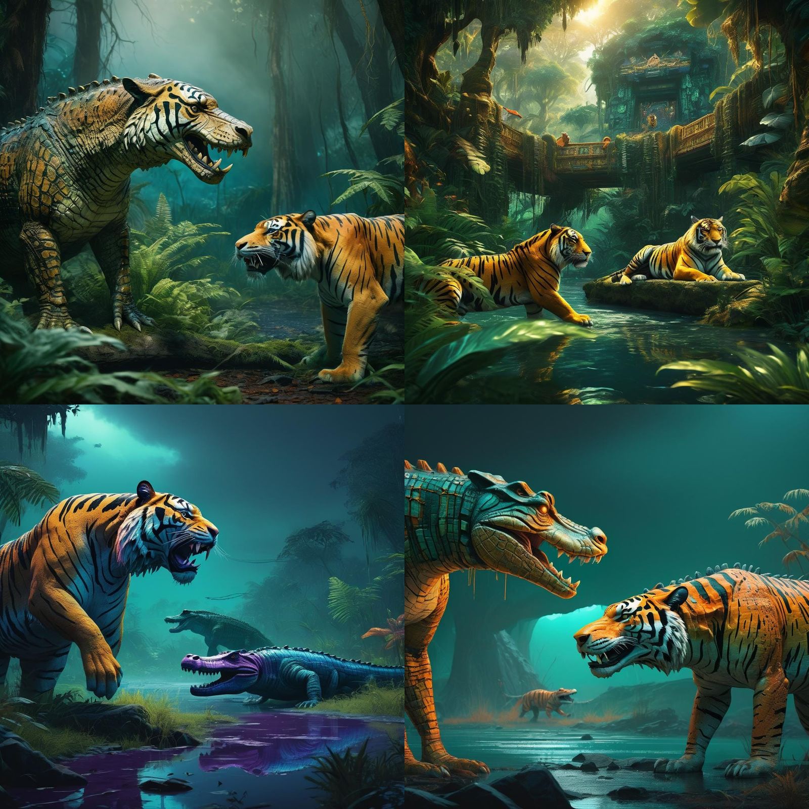 Crocodile and Tiger Detailed Matte Painting