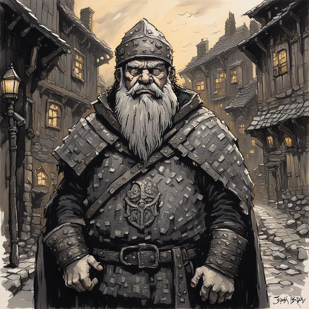 Angry Dwarf Night Watch in Medieval City