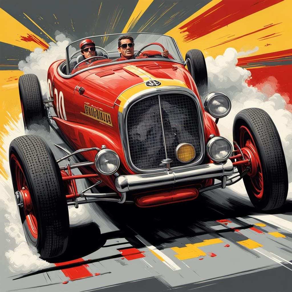 1960s Red Race Car in Pop Art Style