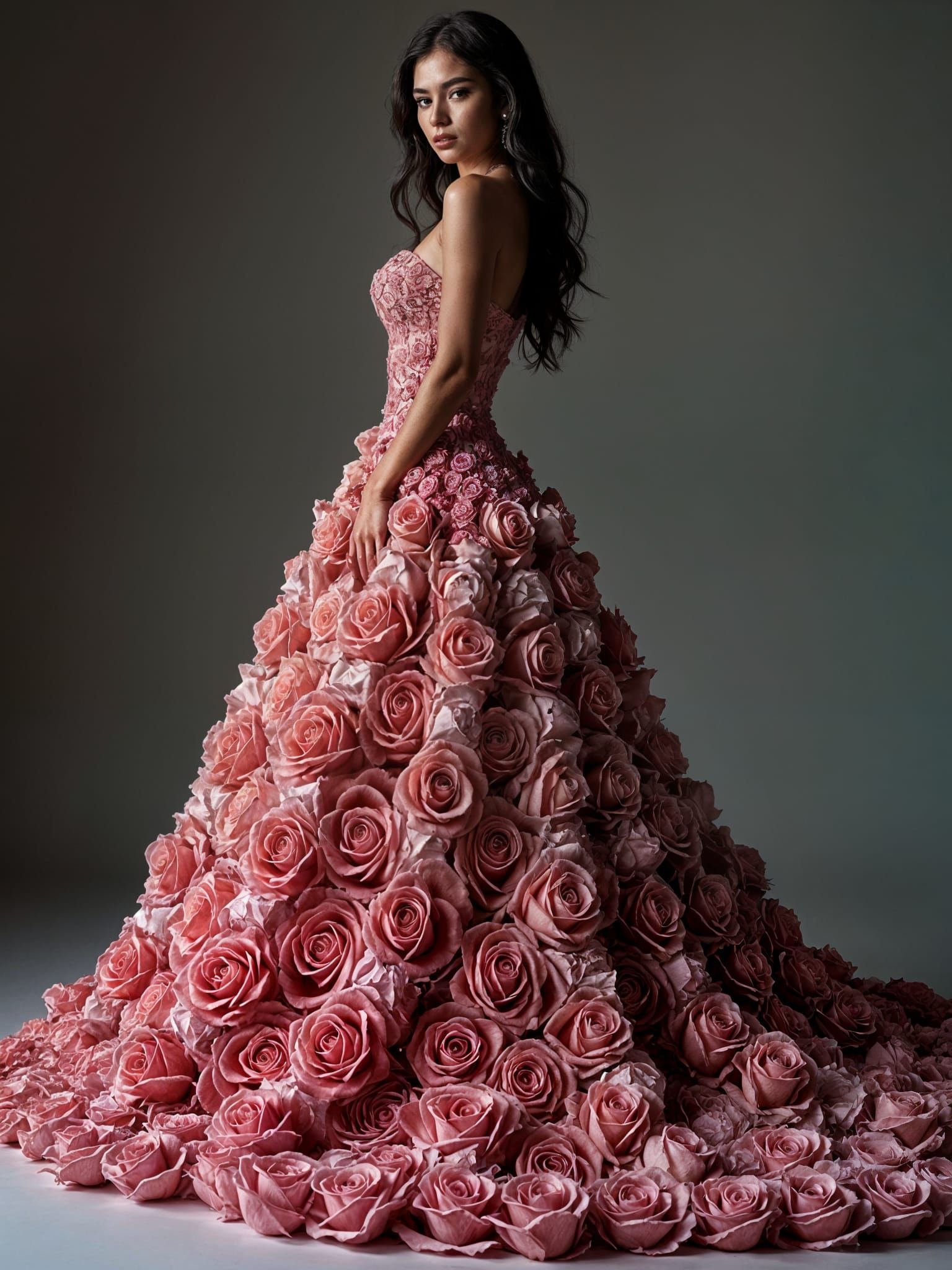 Rose Dress on Latina Woman in Photorealistic Style