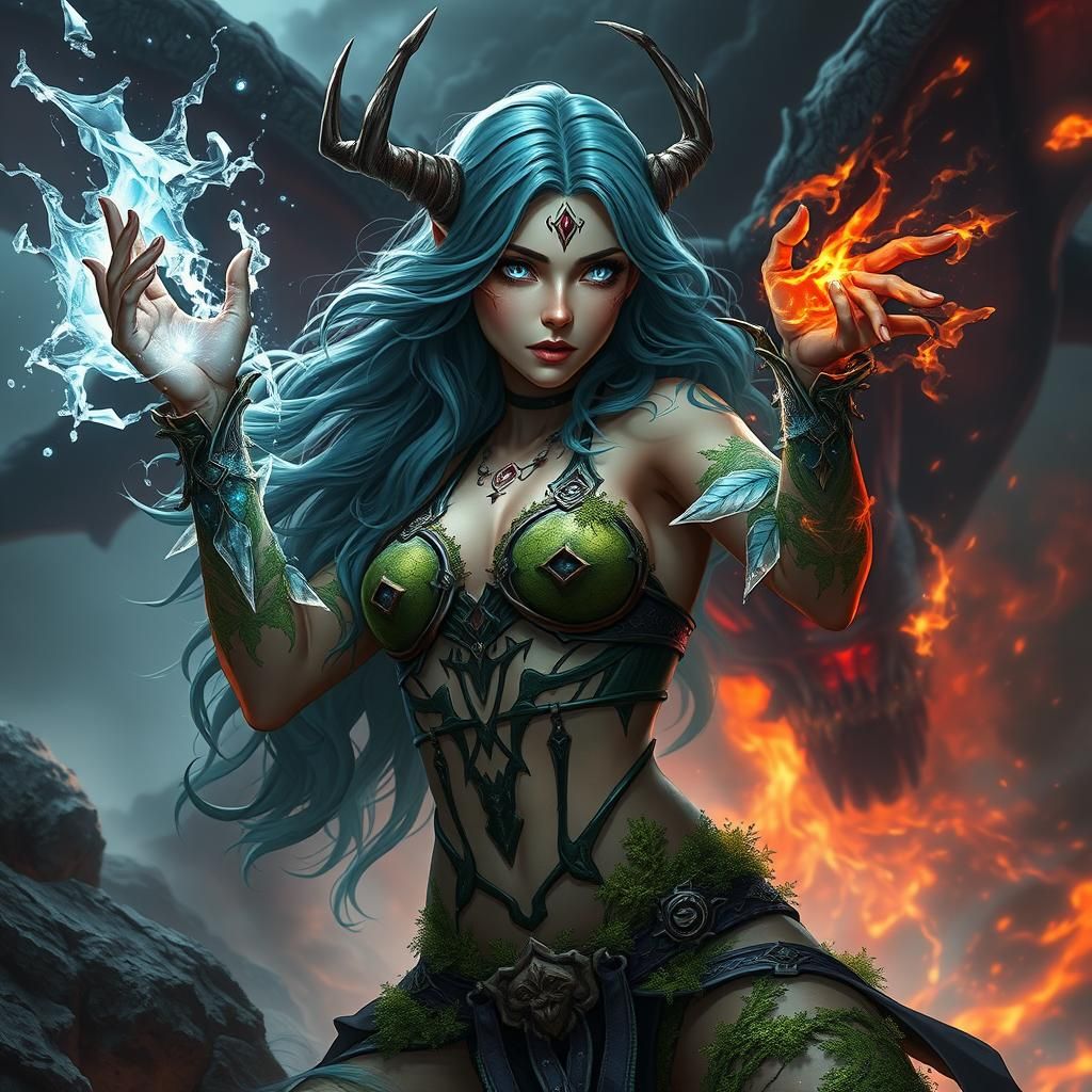 Anime Dryad Elementalist Battles a Demon