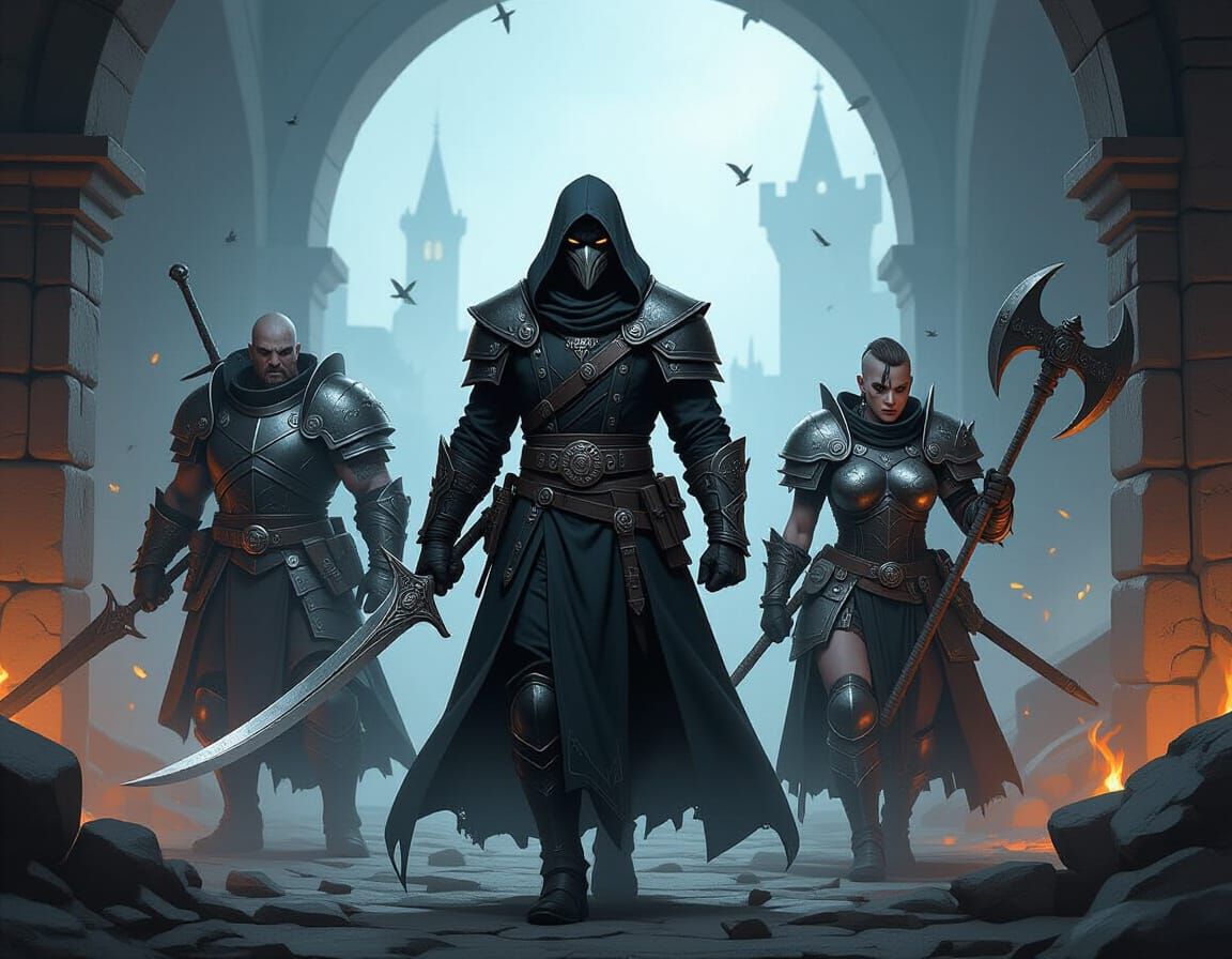 Sinister Mercenary Officers in Dark Fantasy Style