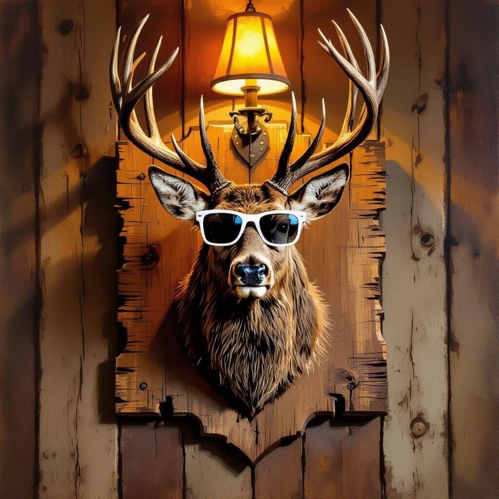 Stag in Sunglasses: A Scottish Lodge Painting